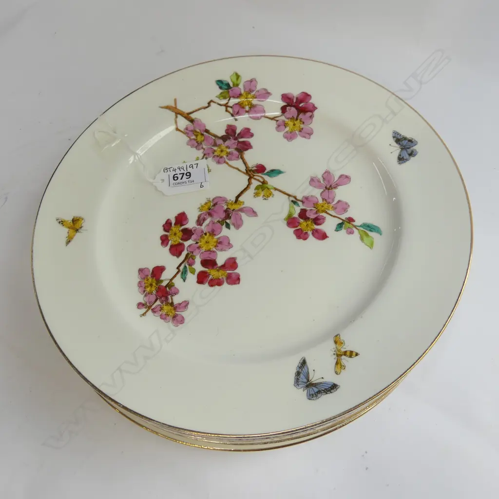 6 ROYAL WINTON CHINA HAND PAINTED DINNER PLATES, BLOSSOM & BUTTERFLIES PATTERN Dia.360mm Image 1++