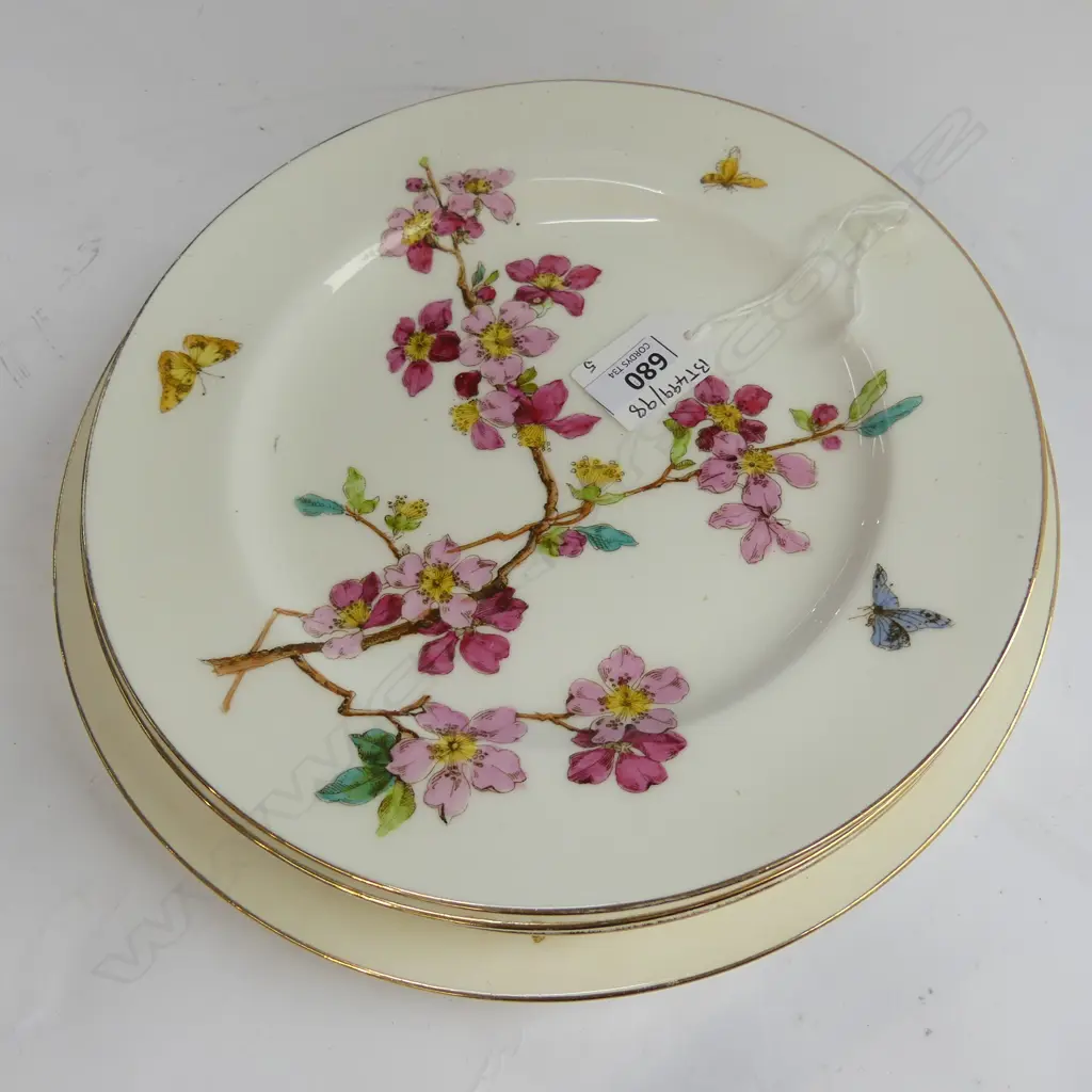 5 ROYAL WINTON CHINA HAND PAINTED ENTREE PLATES, BLOSSOM & BUTTERFLIES PATTERN Dia.230mm Image 1++