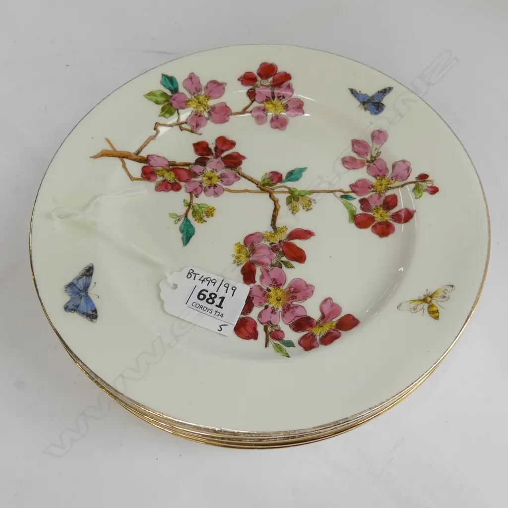 5 ROYAL WINTON CHINA HAND PAINTED SIDE PLATES, BLOSSOM & BUTTERFLIES PATTERN Dia.200mm Image 1++