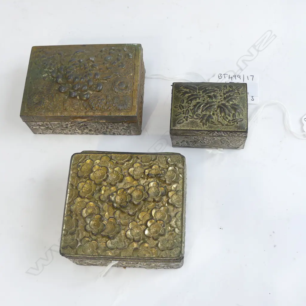 3 JAPANESE METAL FLORAL TRINKET BOXES Image 1++