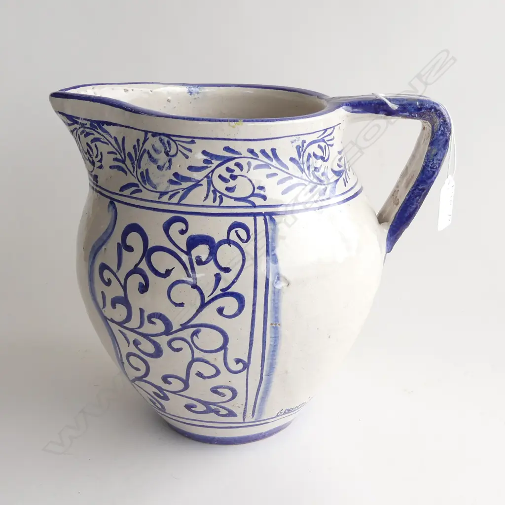 LGE ITALIAN HAND PAINTED BLUE & WHITE CERAMIC JUG H.245mm 'GRANDI MAIOLICHE DI DERUTA' Image 1++
