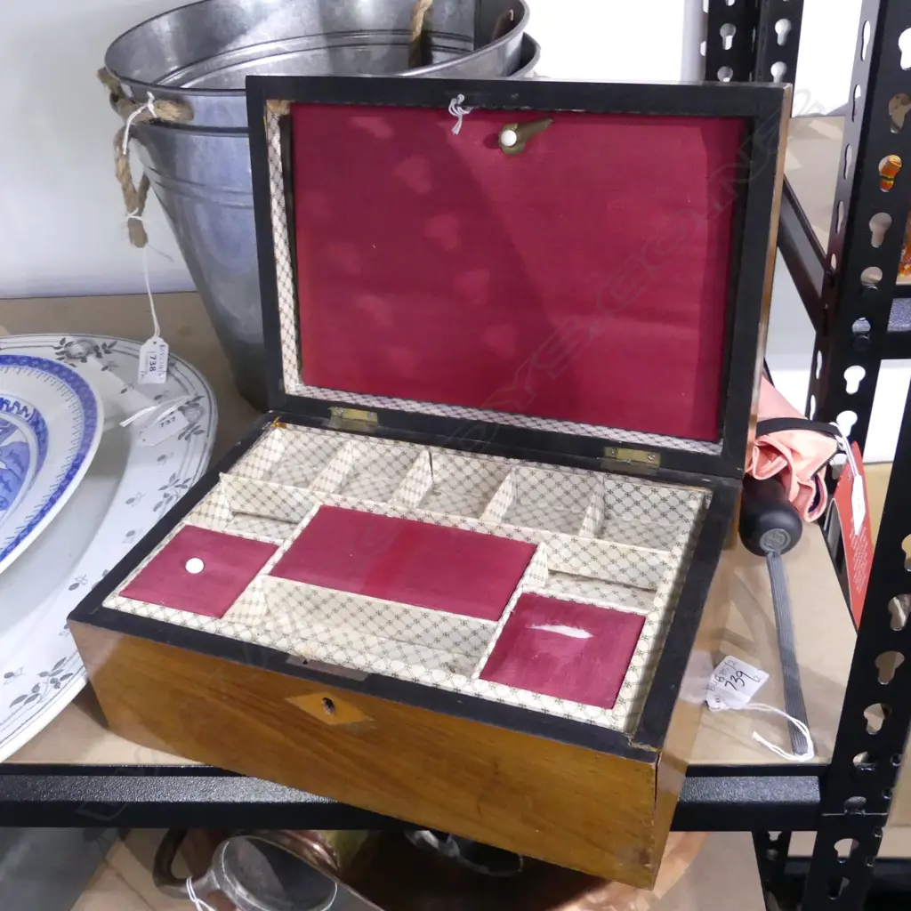 ANTIQUE INLAID WOODEN SEWING BOX W.280mm Image 1++