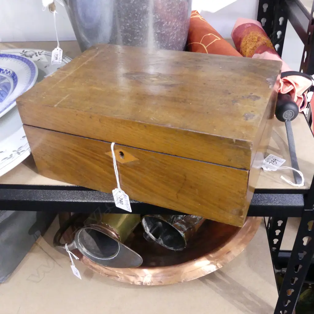ANTIQUE INLAID WOODEN SEWING BOX W.280mm Image 1++