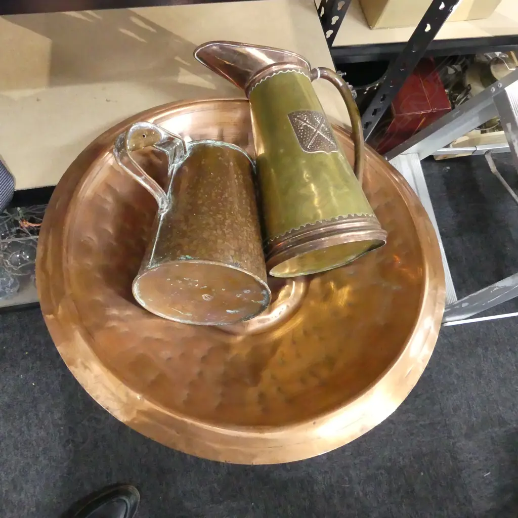 TWO COPPER JUGS &TRAY/BOWL Image 1++