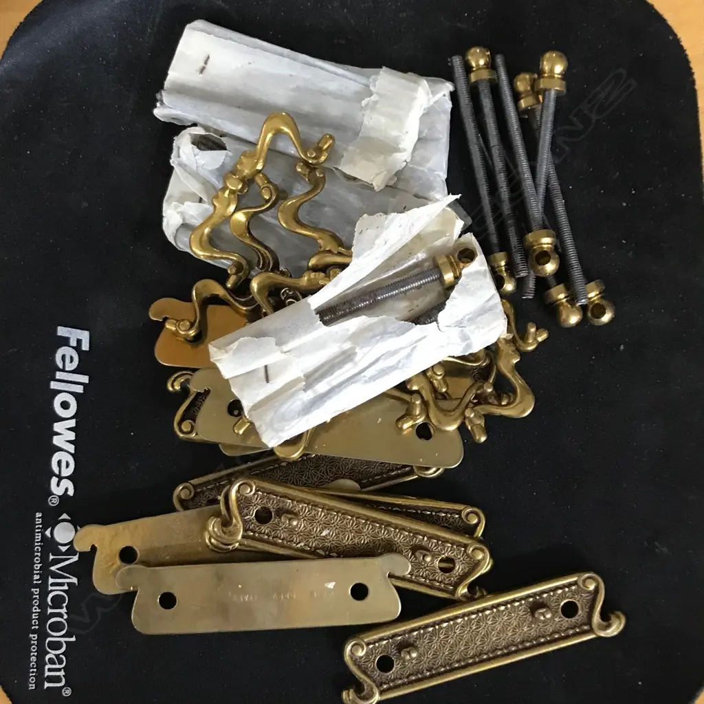 12 FRENCH GILT BRASS DRAWER HANDLES (NEED SOME NUTS) W.80mm Image 1++