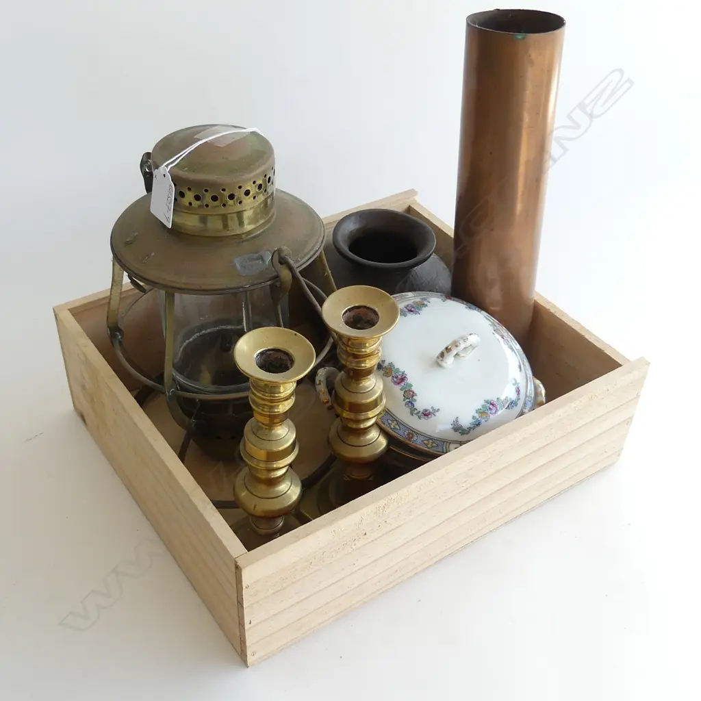 BRASS LAMP + VASE + CANDLESTICKS + COPPER VASE + EDW SOAP DISH Image 1++