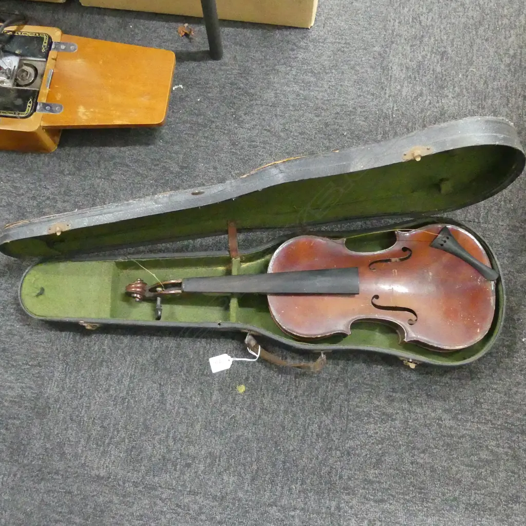 2 VINTAGE CASED INSTRUMENTS; VIOLIN & HORN Image 1++