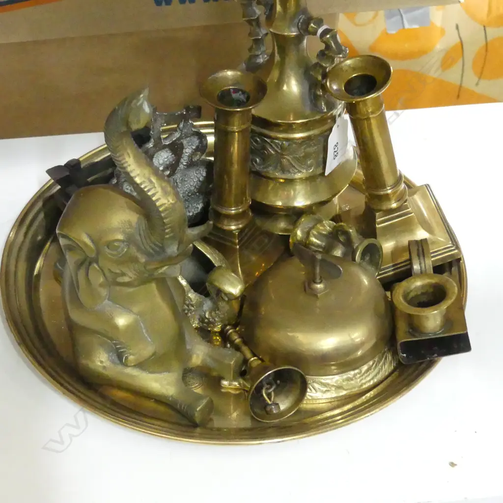 BRASS COLLECTABLES- TRAY/ELEPHANT/BELL/VASE/ETC; Image 1++