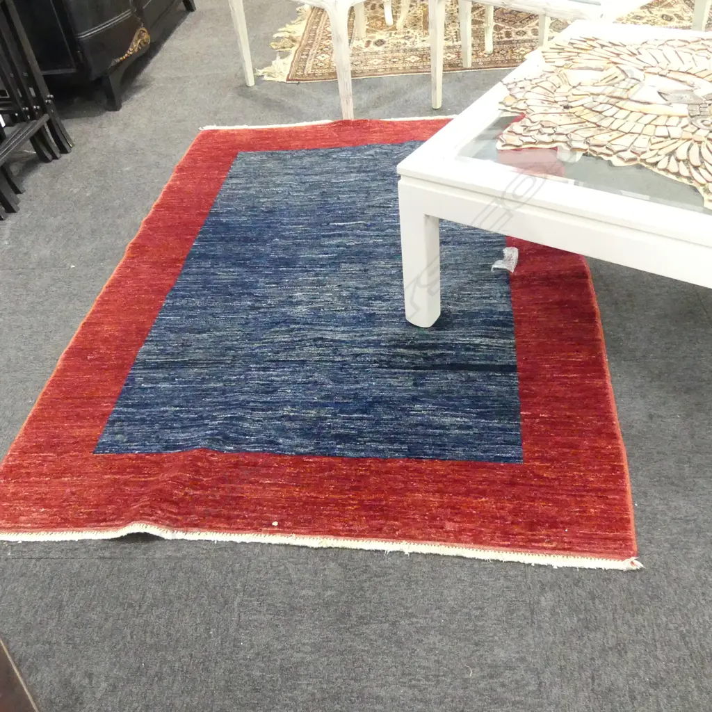 GABBEH RUG; BLUE w. RED BORDER 1800x1340mm Image 1++