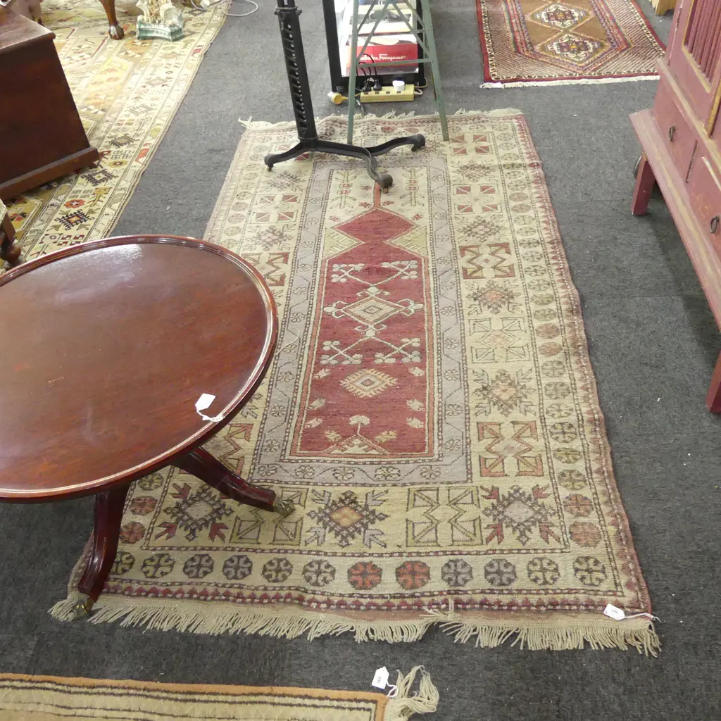 HAND KNOTTED WOOL PILE RUG 2100x1150mm AF WORN Image 1++