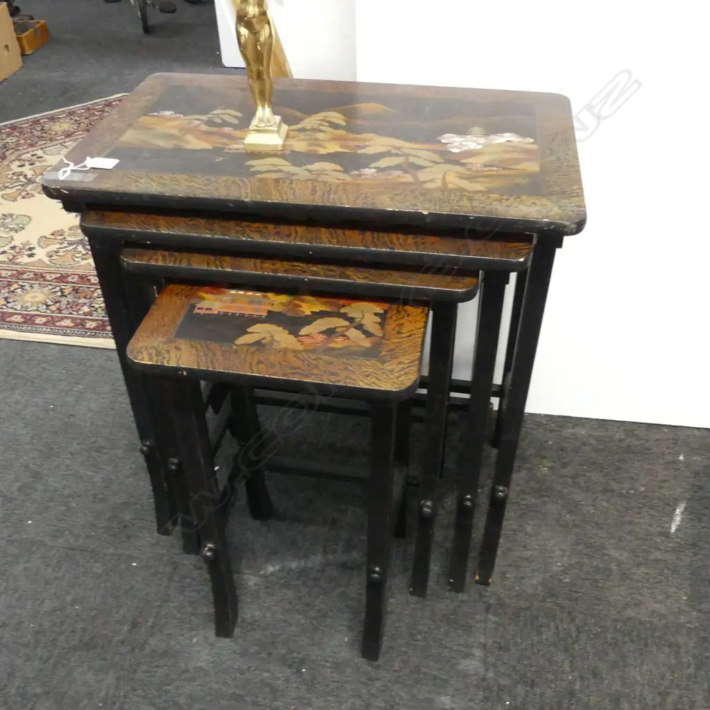 SET OF 4 JAPANESE BLACK LACQUER NESTING TABLES 605x360x660mm Image 1++