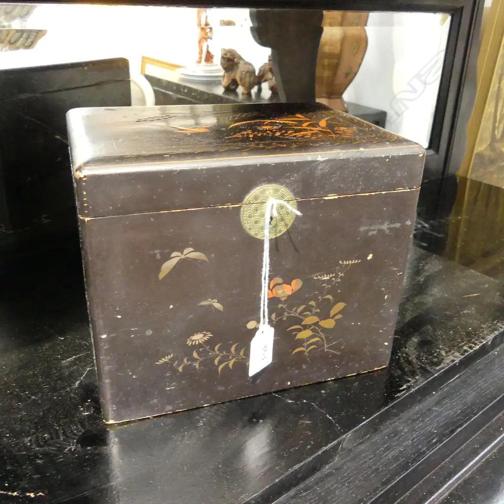 VINTAGE LACQUERED ORIENTAL TEA CADDY CHEST 230x170x185mm Image 1++