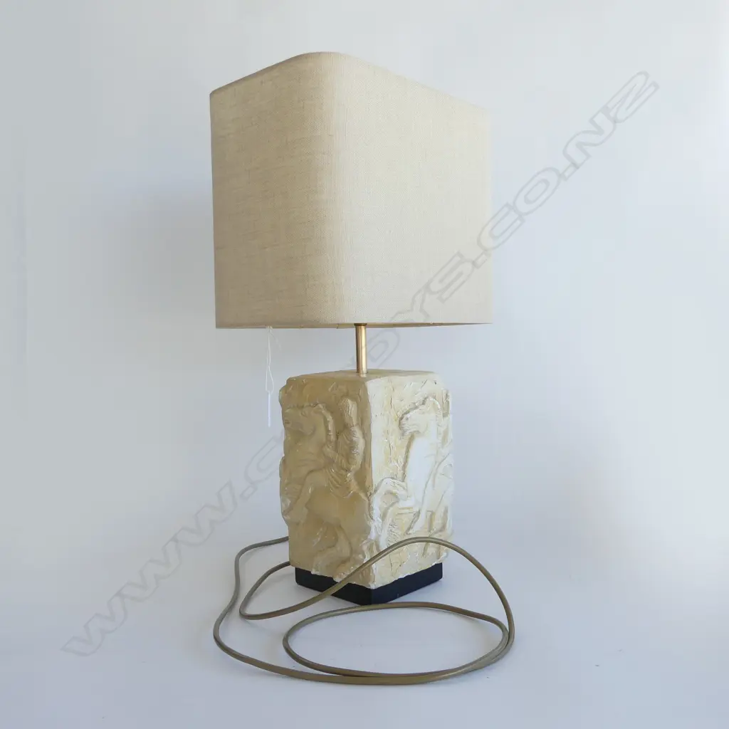 SQUARE PLASTER LAMP w. HORSE RIDERS DESIGN & EUNICE TAYLOR SHADE H.565mm Image 1++