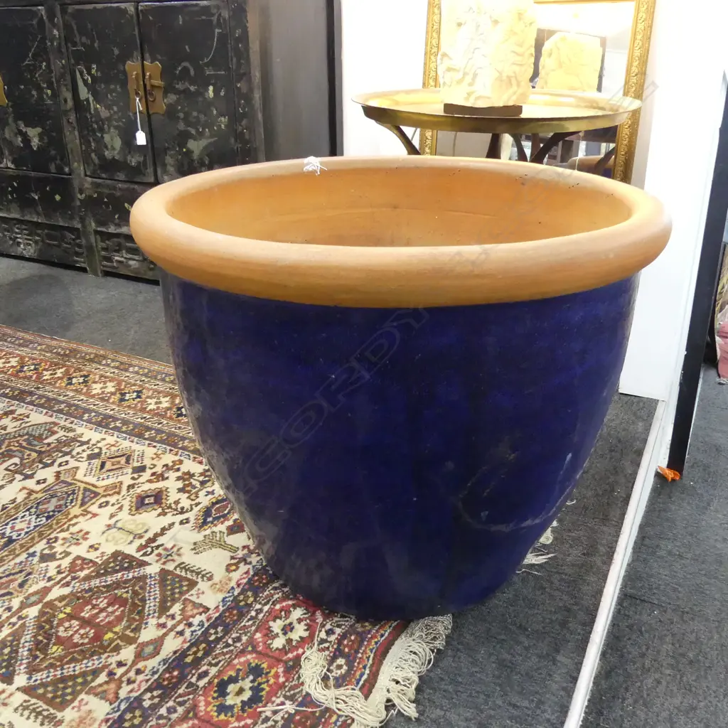 EXTRA LARGE BLUE GLAZED GARDEN PLANT POT H. 520 DIA 640MM Image 1++