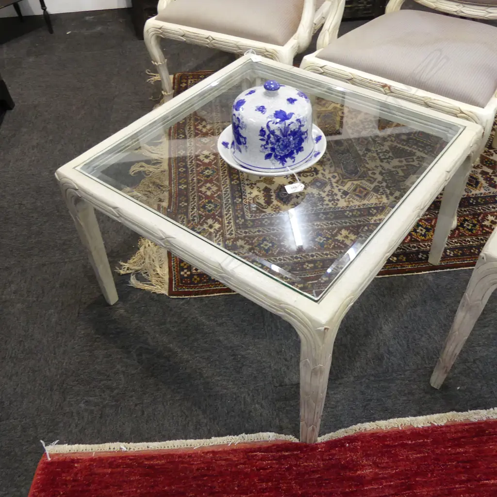 WHITE PAINTED SQUARE GLASS TOP SIDE TABLE 690x690x460mm Image 1++