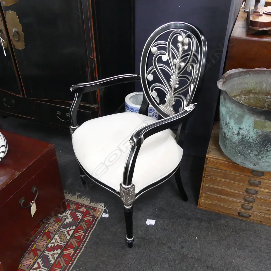 FRENCH EMPIRE STYLE BLACK & SILVER CHAIR Image 1++