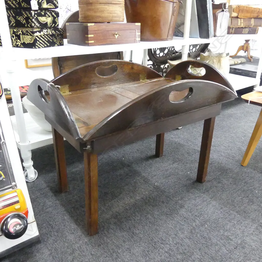 VINTAGE MAHOGANY OVAL TRAY TABLE w. FOLDING SIDES 890x640x410mm (unfolded)  Image 1++