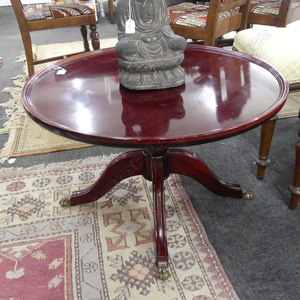 ROUND MAHOGANY BRASS FOOTED COFFEE TABLE Dia.710mm Image 1++