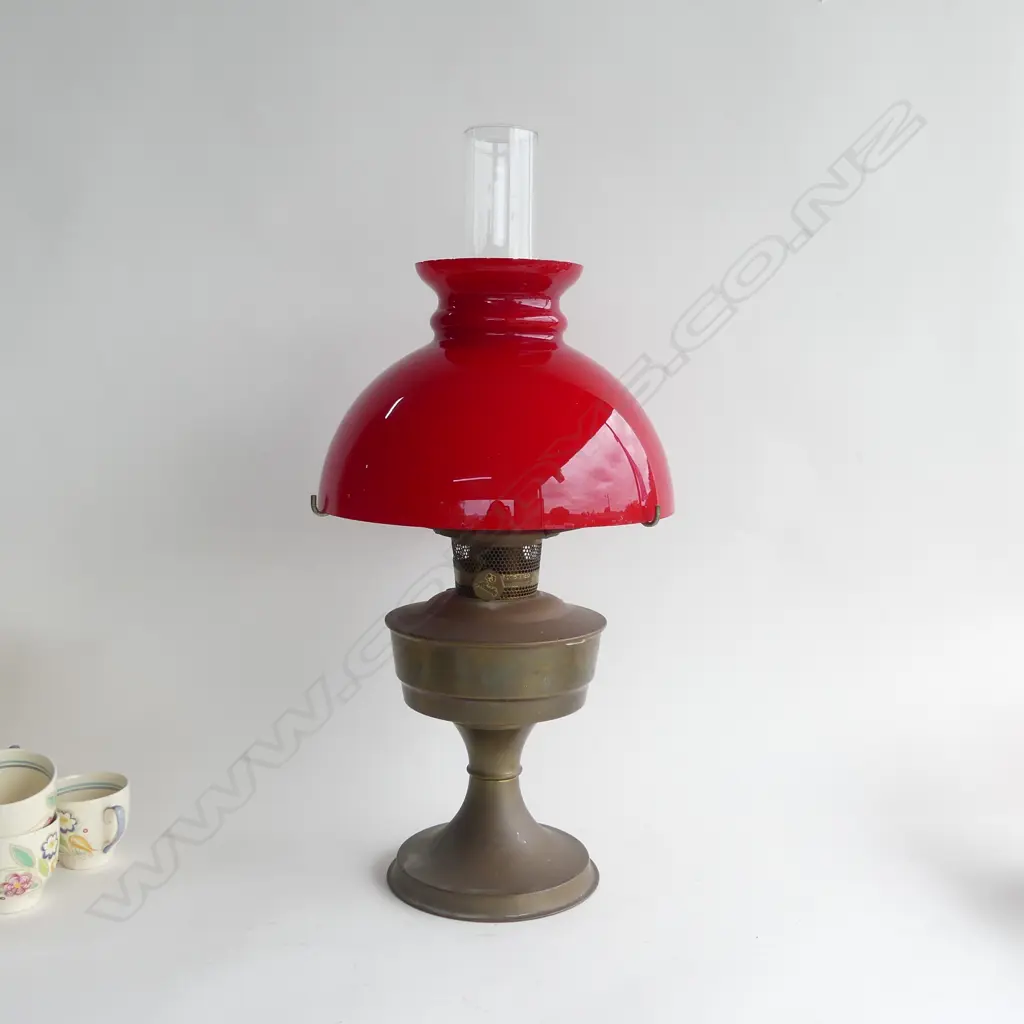 ALLADIN NO.3 BRASS & RED GLASS KEROSENE LAMP H. 560MM Image 1++