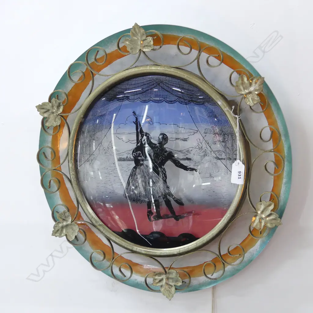 VINTAGE METAL & CONVEX GLASS WALL LIGHT WITH SHADOW BALLERINAS DIA  440MM Image 1++