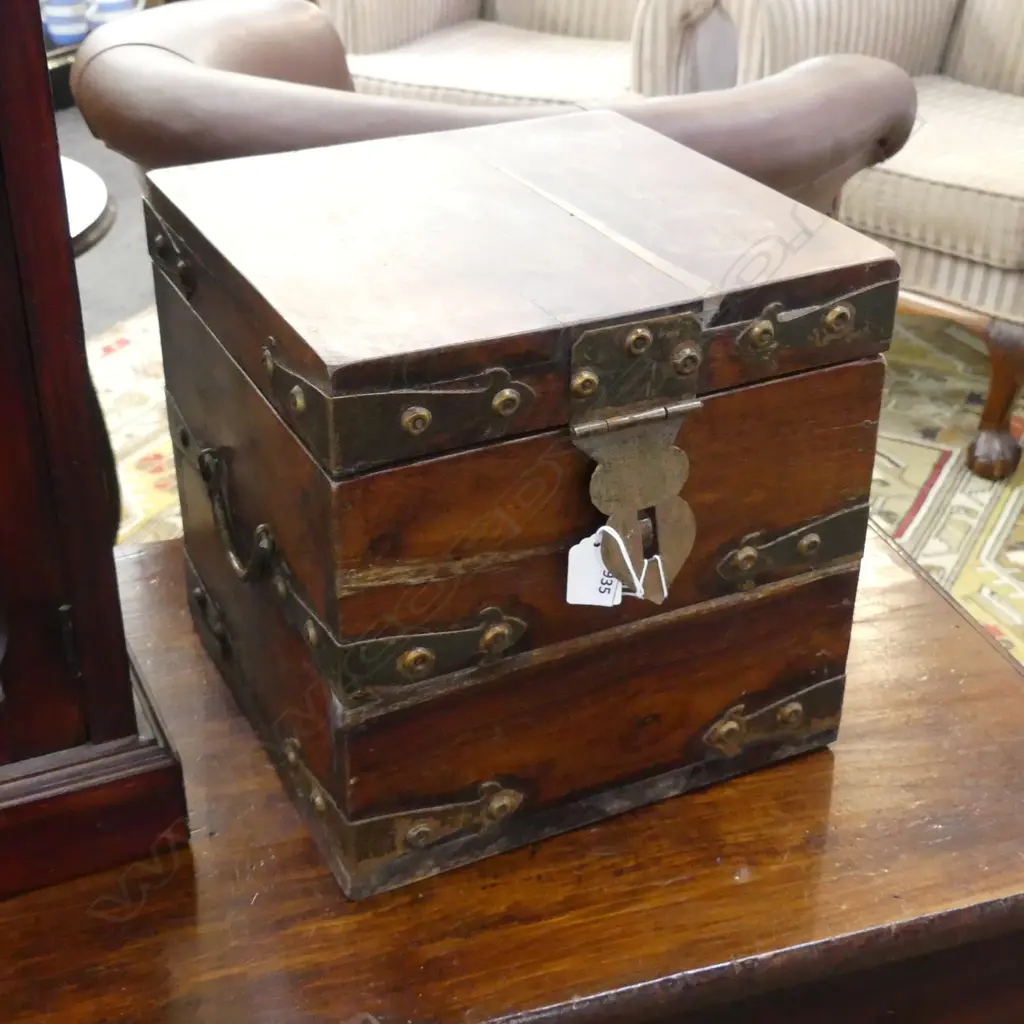 TEAK OR SHISHAM TREASURE BOX - METAL TRIMS & LOCK   280 X 280MM Image 1++