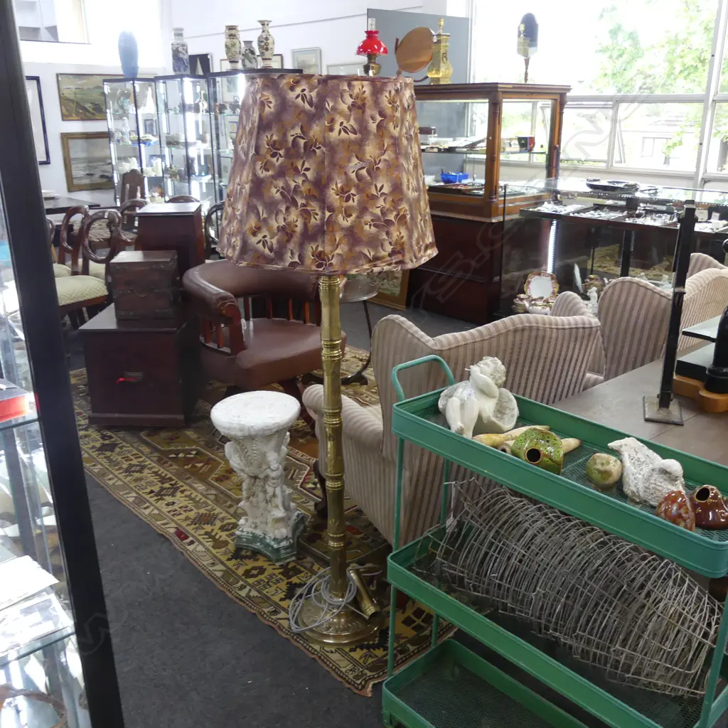 CAST BRASS SECTIONAL STANDING LAMP (w. EXTRA SECTION) SILK SHADE AF Image 1++