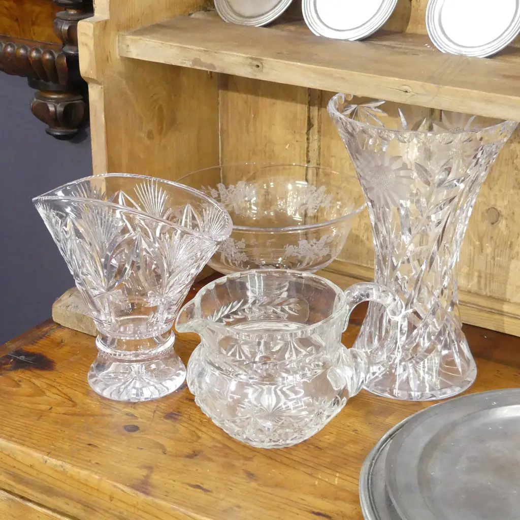4 PCES CRYSTAL; 3 VASES H.265mm + JUG  Image 1++
