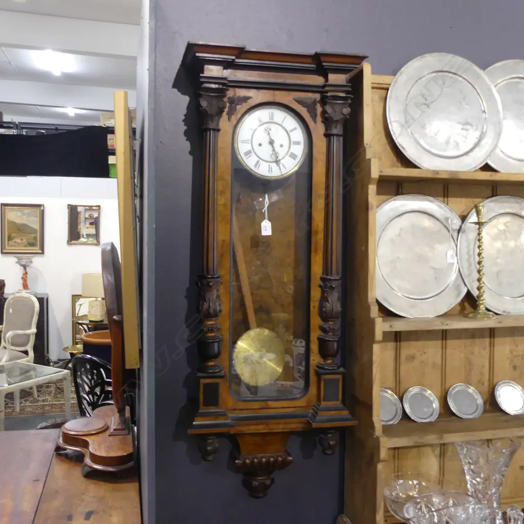 19THC REGULATOR WALL CLOCK H.1150mm WALNUT CASE Image 1++