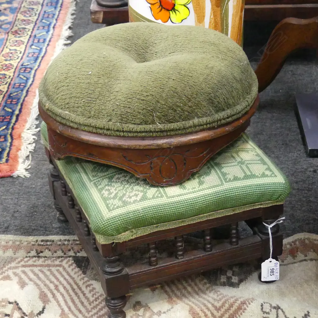 2 EARLY 20thC FOOTSOOLS, NEEDLEWORK Image 1++