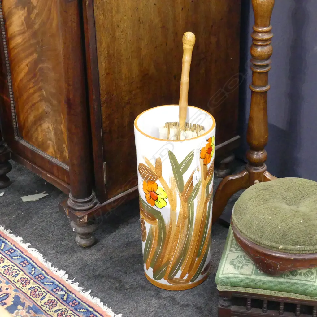 RETRO HAND PAINTED UMBRELLA STAND 440mm & CANE PARASOL Image 1++