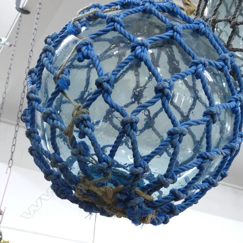 OLD JAPANESE HOKKAIDO GLASS BUOY W NETTING Dia.300mm Image 1++