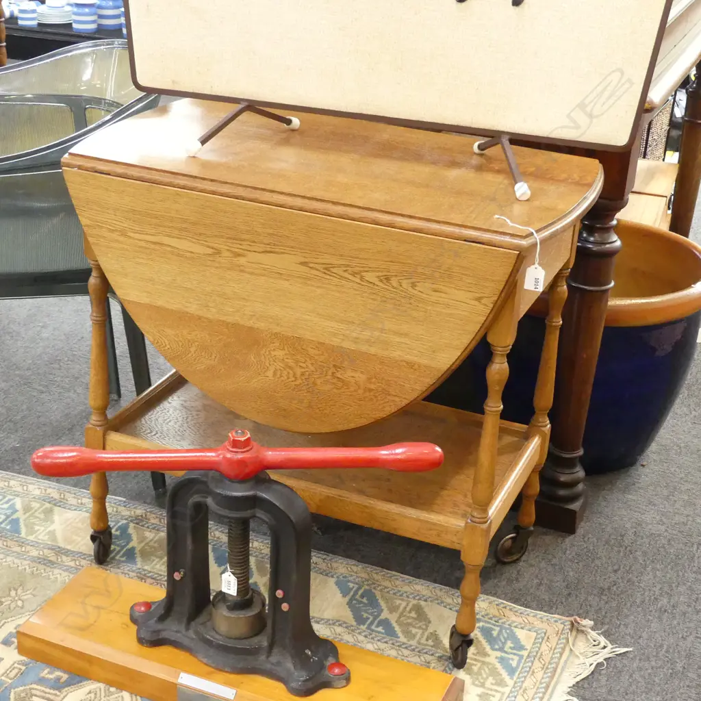 OAK DROP SIDE TEA TROLLEY W.770mm Image 1++