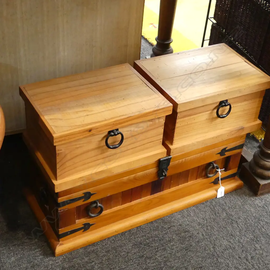 THREE WOODEN KEEPSAKE BOXES 260MM-600MML Image 1++