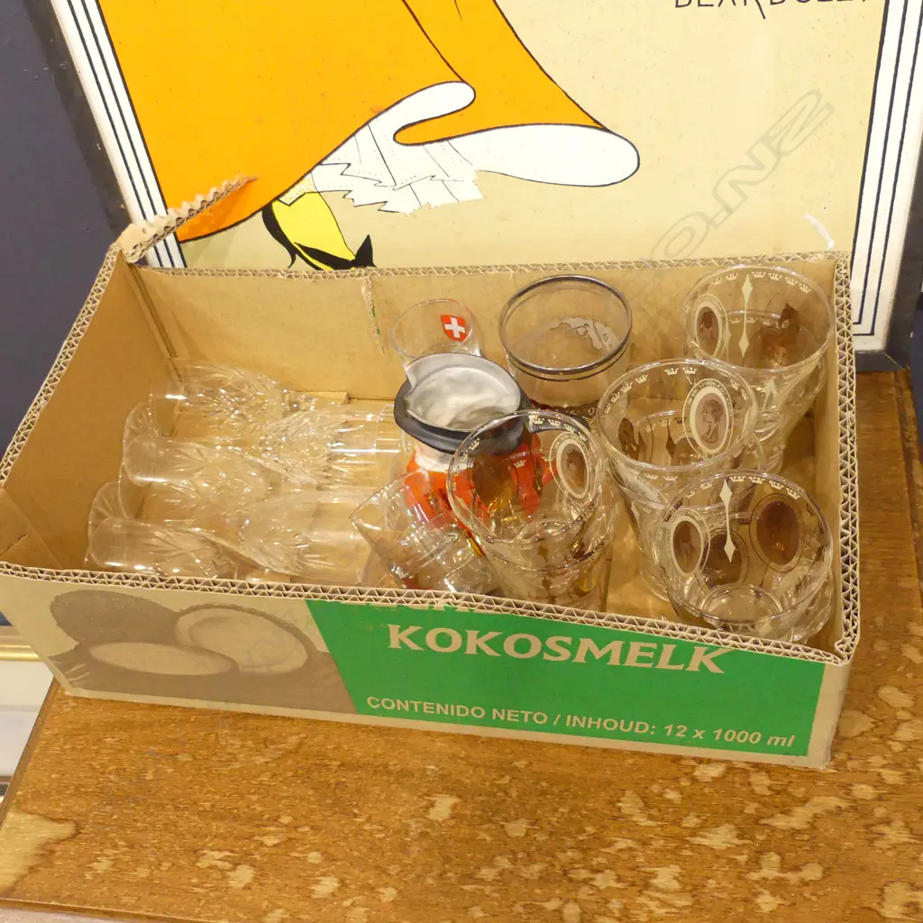 BOX LOT ASST. VINTAGE GLASSES ETC Image 1++