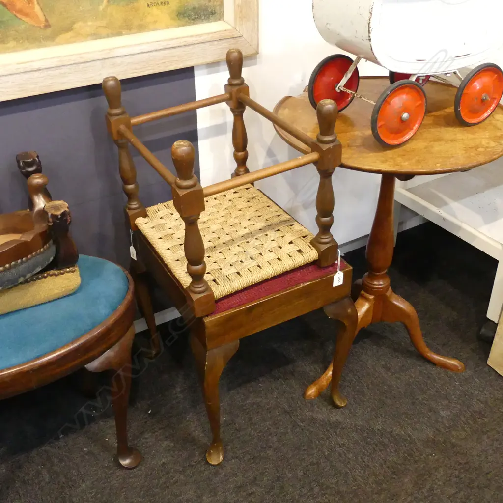 2 STOOLS; QUEEN ANNE STYLE + WOVEN CANE STOOL Image 1++
