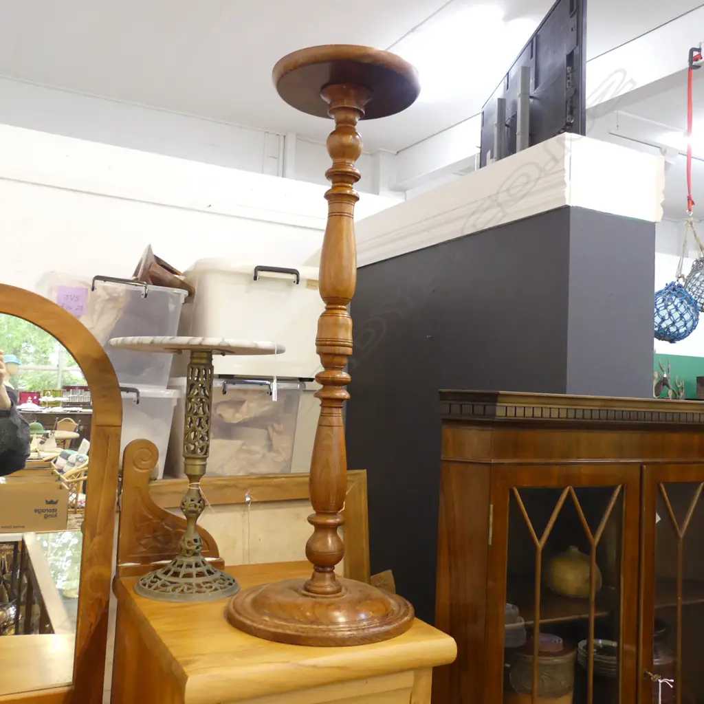 WOODEN STAND H.900mm + BRASS & MARBLE SIDE TABLE H.440mm Image 1++
