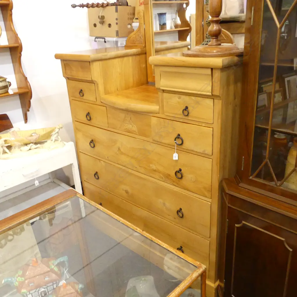 WOODWRIGHTS KAURI 10 DRAWER SCOTCH DRESSER w. MIRROR 1300x500x1950mm  Image 1++