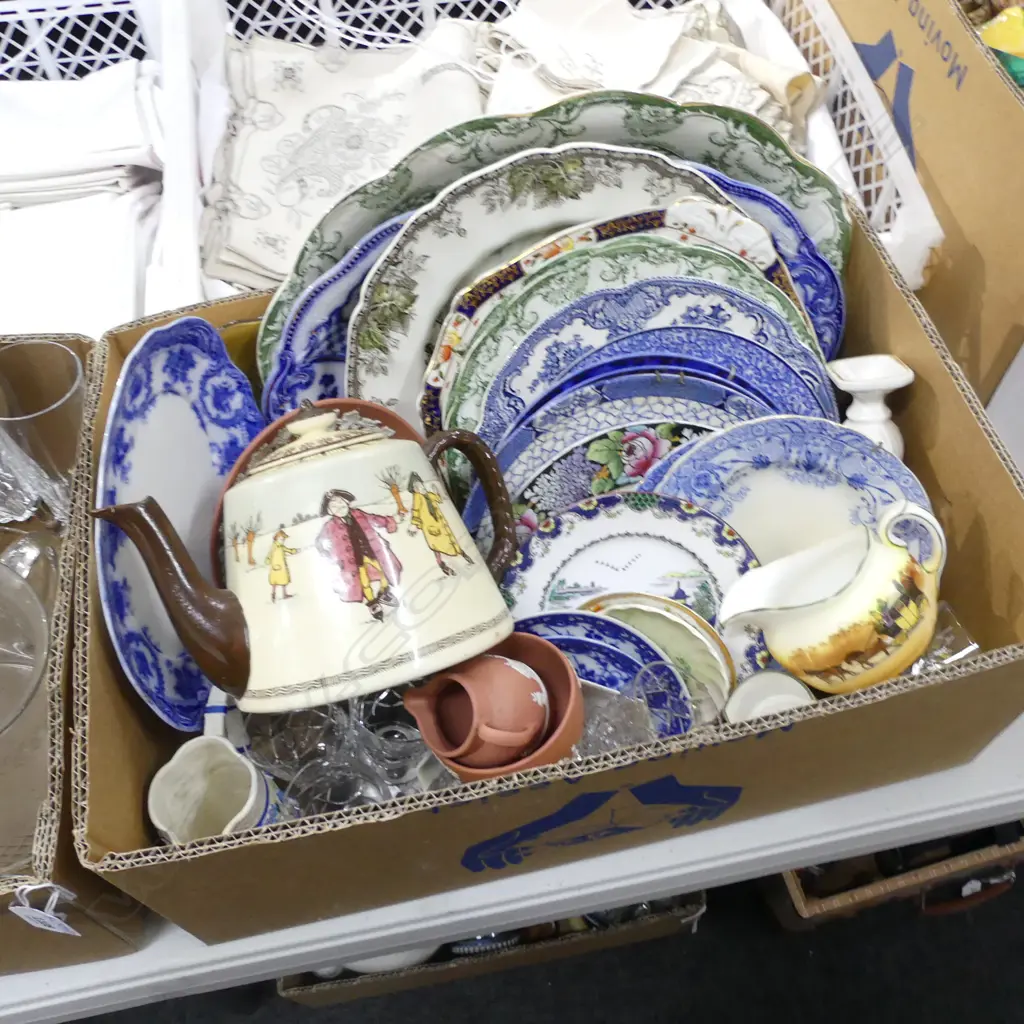 BOX LOT ASST. CHINA; WEDGWOOD, PLATES ETC Image 1++