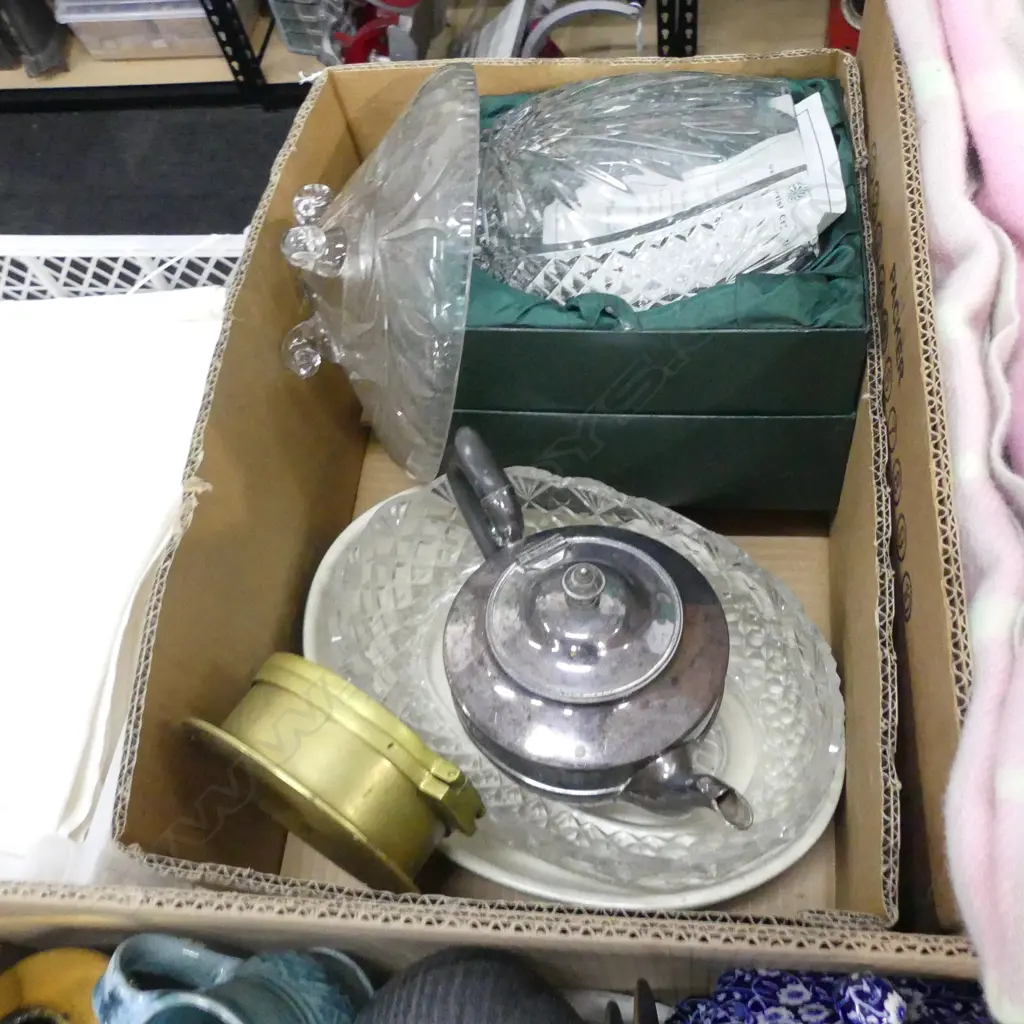 BOX LOT CRYSTAL, CLOCK, DENBY DISH ETC Image 1++