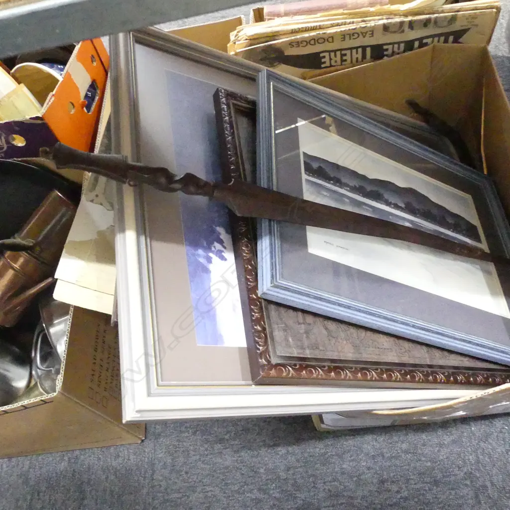 BOX LOT ASST. ARTWORKS; OLD PHOTOS GISBORNE ETC Image 1++