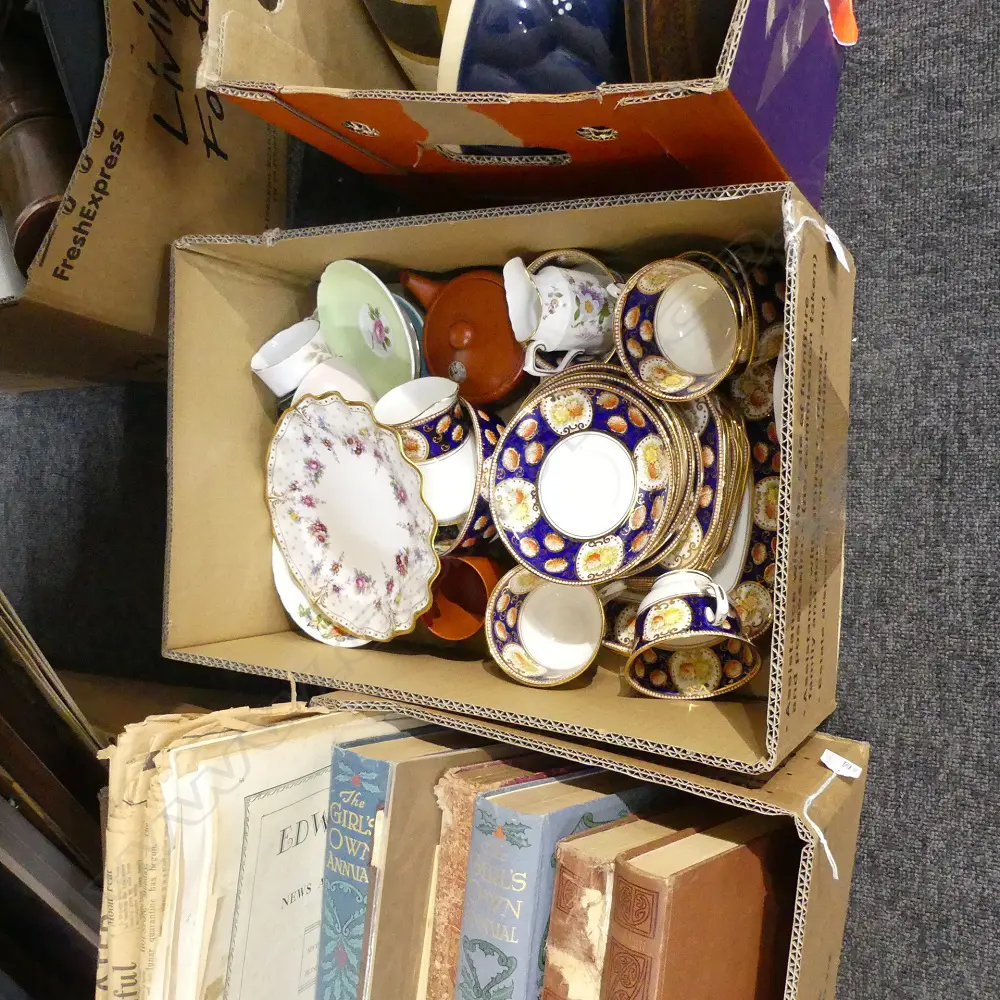 BOX ASST CHINA ETC. INCL RCD ROYAL ANTOINETTE PLATE, ROYAL ALBERT IMARI TEA SET Image 1++
