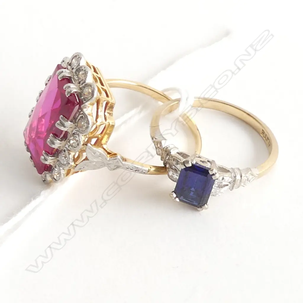 (65) 2 X COLOURED GEM DRESS RINGS 9CT/14CT Image 1++