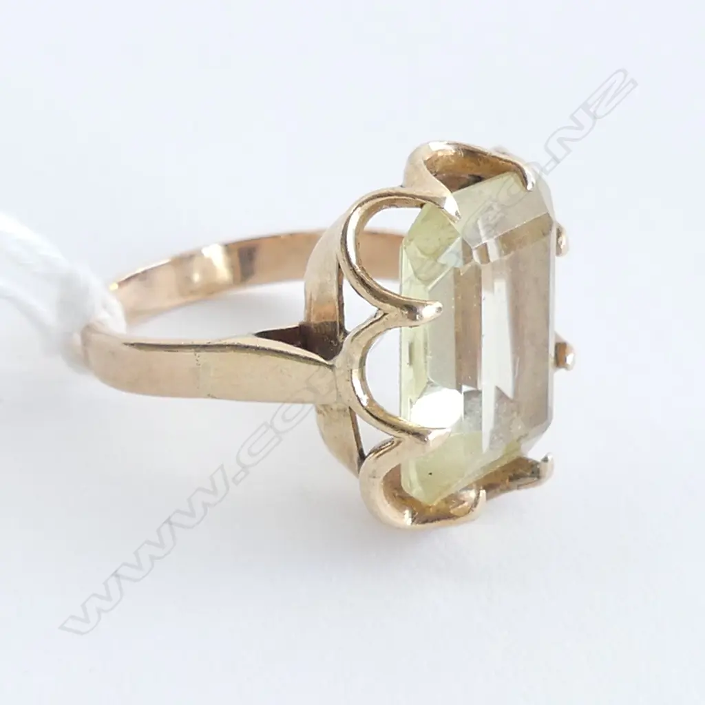VINTAGE 9CT ROSE GOLD & LGE CITRINE/LEMON QUARTZ RING 6gms Image 1++