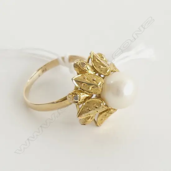 14K GOLD & CULTURED PEARL RETRO RING 4.65gms