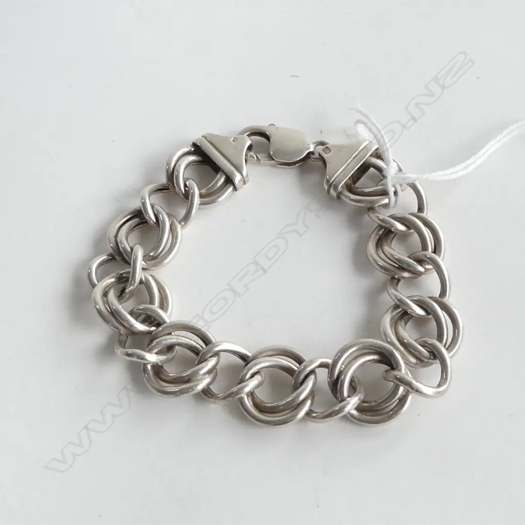 SILVER BRACELET W LGE DBLE RING LINKS Image 1++