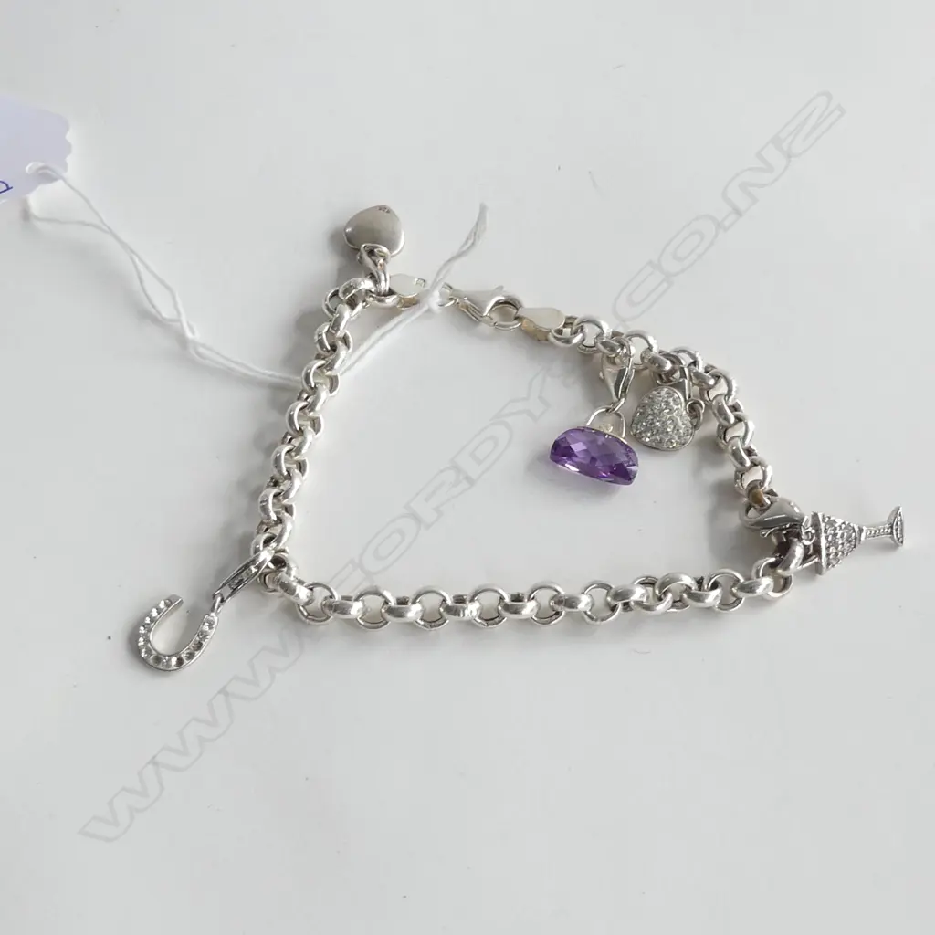 SILVER BELCHER LINK BRACELET W 5 CHARMS Image 1++