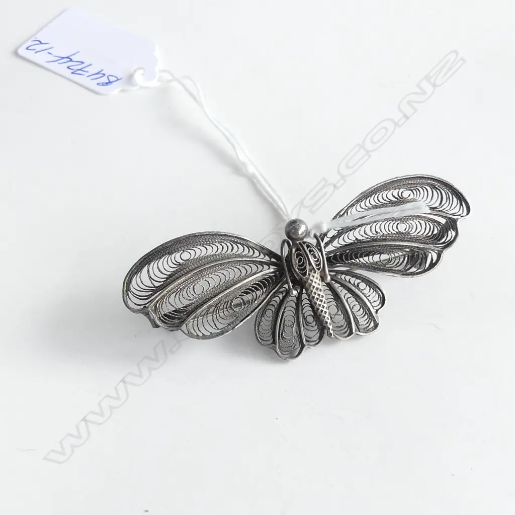 LGE FILAGREE SILVER BUTTERFLY BROOCH W.80mm Image 1++