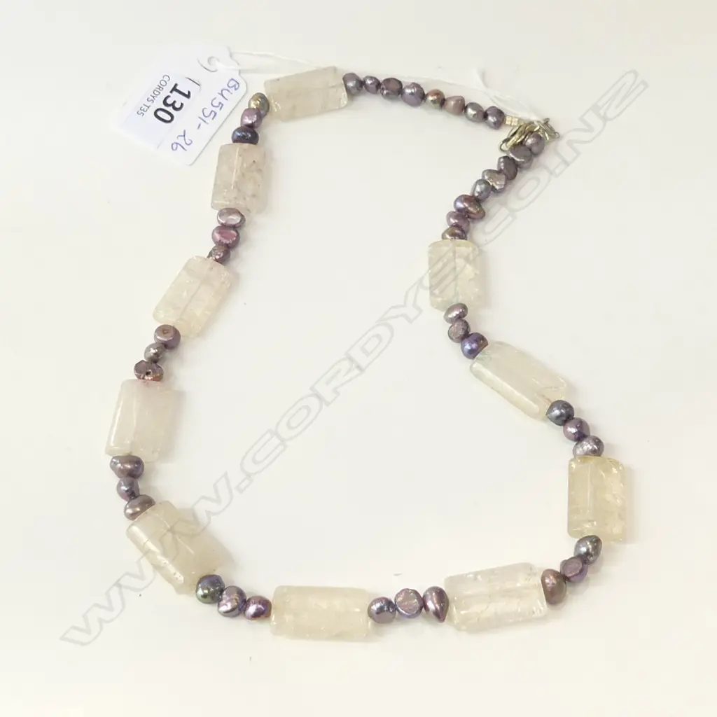 NECKLACE WITH 10 CLEAR QUARTZ & FRESHWATER PEARLS Image 1++
