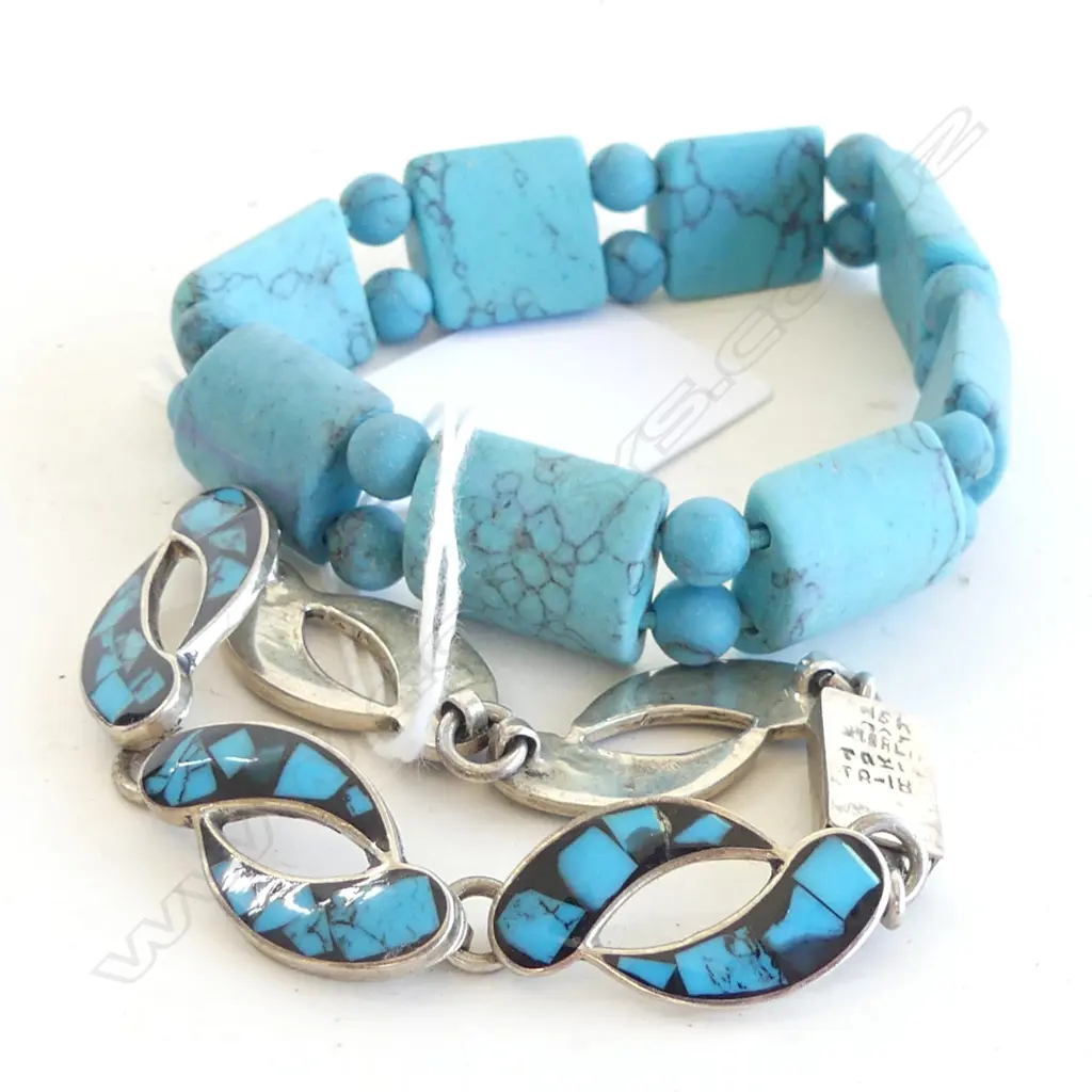 TURQUOISE LINK BRACELET & BEADED BRACELET Image 1++