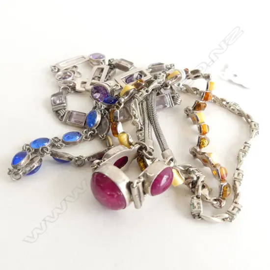 6 STG & COLOURED STONE BRACELETS 73 GRAMS